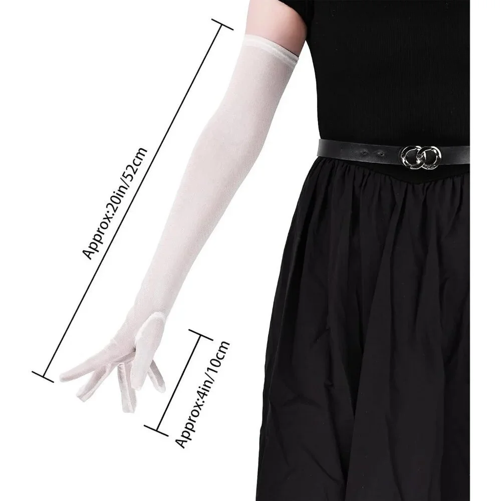 Women's Tulle White Long Satin Gloves Evening Elbow Length Party Costumes